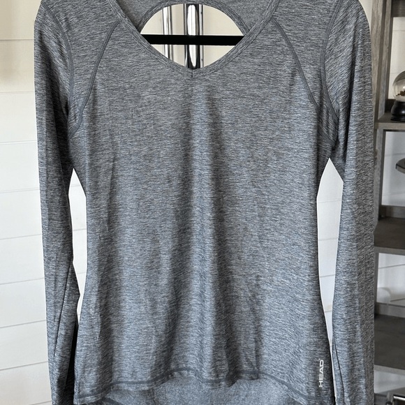 Head Women’s V-Neck Cutout Back Long Sleeve Athletic Shirt hi-low waist sz small - Picture 3 of 6